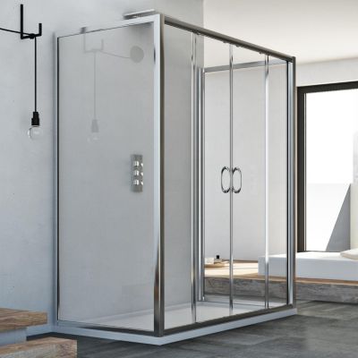 Cabine douche à trois côtés 80x140x80 CM H185 transparent modèle Replay Trio avec 2 portillons