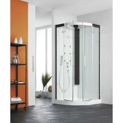 Cabine hydromassante KINEDO HORIZON 90x90 1/4 de rond hauteur receveur 12,5cm 2 portes coulissantes finition perle noire