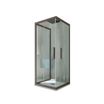 Cabine parois de douche 3 côtés coulissantes 70x100x70 cm H 200 en PVC Chocolat Verre Transparent mod. Kolors Trio