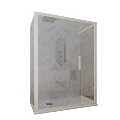Cabine parois de douche 3 côtés coulissantes 70x160x70 cm H 200 en PVC Champagne Verre Transparent mod. Deco Trio