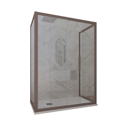 Cabine parois de douche 3 côtés coulissantes 70x160x70 cm H 200 en PVC Chocolat Verre Transparent mod. Deco Trio