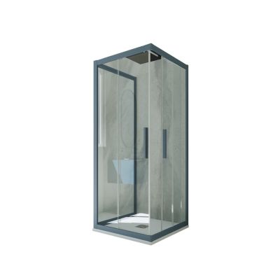 Cabine parois de douche 3 côtés coulissantes 75x80x75 cm H 200 en PVC Bleu Navy Verre Transparent mod. Kolors Trio