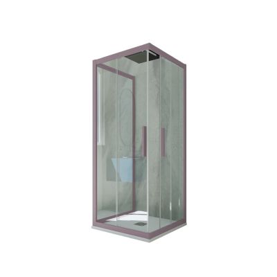 Cabine parois de douche 3 côtés coulissantes 80x100x80 cm H 200 en PVC Lavande Verre Transparent mod. Kolors Trio
