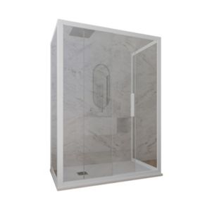 Cabine parois de douche 3 côtés coulissantes 80x110x80 cm H 200 en PVC Blanc Verre Transparent mod. Glax 3 lati