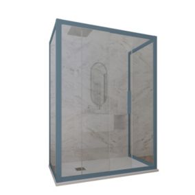 Cabine parois de douche 3 côtés coulissantes 80x110x80 cm H 200 en PVC Bleu Navy Verre Transparent mod. Deco Trio