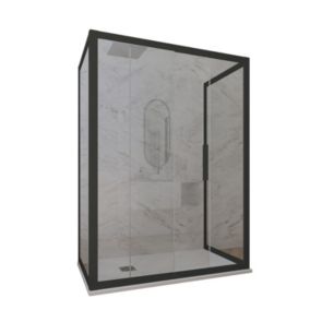 Cabine parois de douche 3 côtés coulissantes 80x120x80 cm H 200 en PVC Noir Matt Verre Transparent mod. Deco Trio
