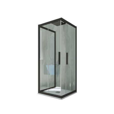 Cabine parois de douche 3 côtés coulissantes 80x80x80 cm H 200 en PVC Noir Matt Verre Transparent mod. Kolors Trio
