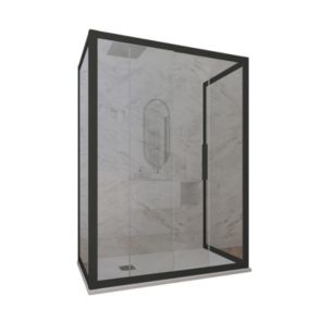 Cabine parois de douche 3 côtés coulissantes 90x110x90 cm H 200 en PVC Noir Matt Verre Transparent mod. Deco Trio