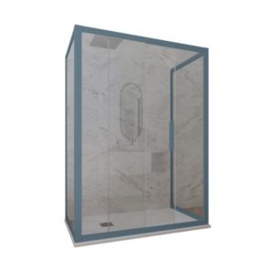 Cabine parois de douche 3 côtés coulissantes 90x120x90 cm H 200 en PVC Bleu Navy Verre Transparent mod. Deco Trio