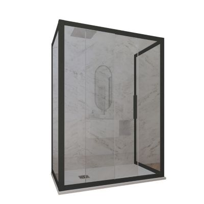 Cabine parois de douche 3 côtés coulissantes 90x120x90 cm H 200 en PVC Noir Matt Verre Transparent mod. Deco Trio