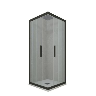 Cabine parois de douche angulaire coulissante 70x75 cm H 200 en PVC Noir Matt Verre Transparent mod. Kolors