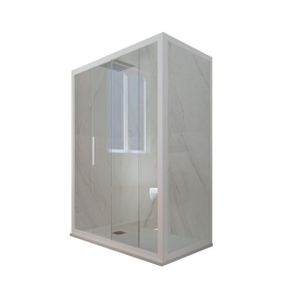 Cabine parois de douche angulaire coulissante 80x100 cm H 200 en PVC Blanc Matt Verre Transparent mod. Deco Duo
