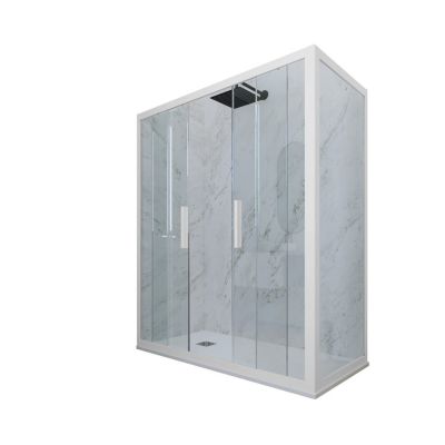 Cabine parois de douche angulaire coulissante 80x150 cm H 200 en PVC Blanc Matt Verre Transparent mod. Glam Duo