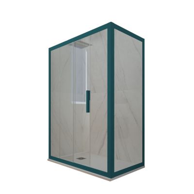 Cabine parois de douche angulaire coulissante 90x110 cm H 200 en PVC Vert Night Watch Verre Transparent mod. Deco Duo