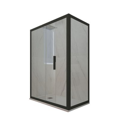 Cabine parois de douche angulaire coulissante 90x120 cm H 200 en PVC Noir Matt Verre Transparent mod. Deco Duo