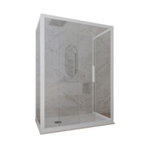 Cabine parois de douche coulissante 3 côtés 75x150x75 cm H 200 en PVC Blanc Matt Verre Transparent mod. Deco Trio
