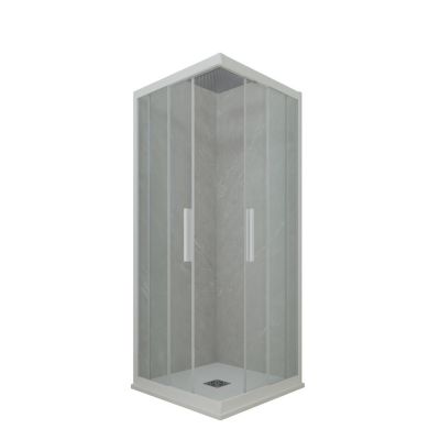 Cabine parois de douche d'angle coulissante 90x120 cm H 200 en PVC Blanc Matt Verre Transparent mod. Kolors