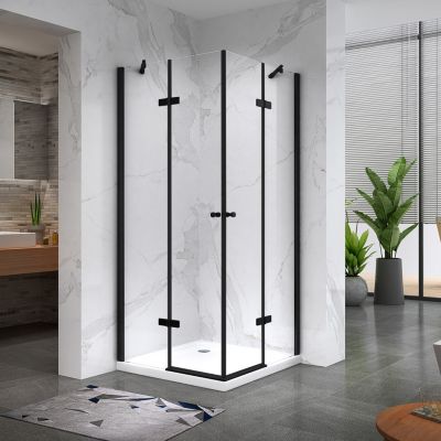 Cabine porte de douche d'angle MAYA-BLACK H190 cm, 70 x 70 cm, verre transparent - Saniverre