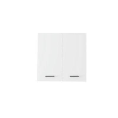 Cabinet de Salle de Bain, Blanc, 60x60x31 cm, avec 2 Portes et 2 etageres, Panneau MDF