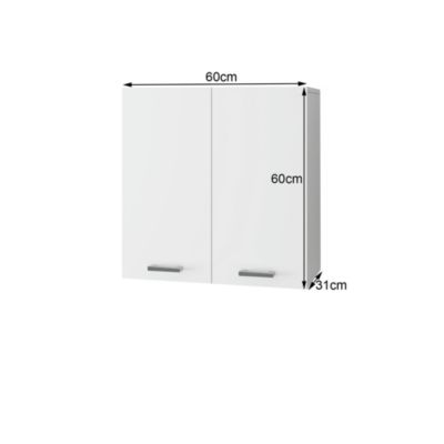 Cabinet de Salle de Bain, Blanc, 60x60x31 cm, avec 2 Portes et 2 etageres, Panneau MDF