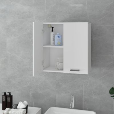 Cabinet de Salle de Bain, Blanc, 60x60x31 cm, avec 2 Portes et 2 etageres, Panneau MDF