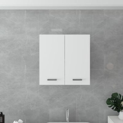 Cabinet de Salle de Bain, Blanc, 60x60x31 cm, avec 2 Portes et 2 etageres, Panneau MDF