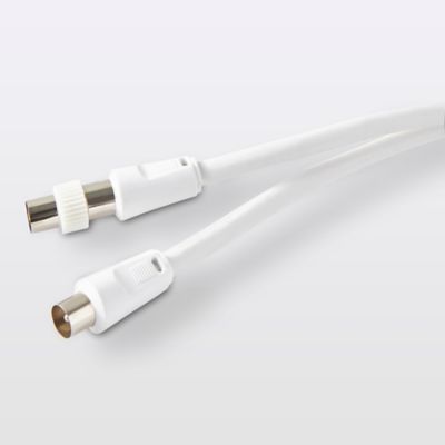 Câble coaxial Blyss blanc 19 VATC nickelé M/F + adaptateur M/M L.1,5 m