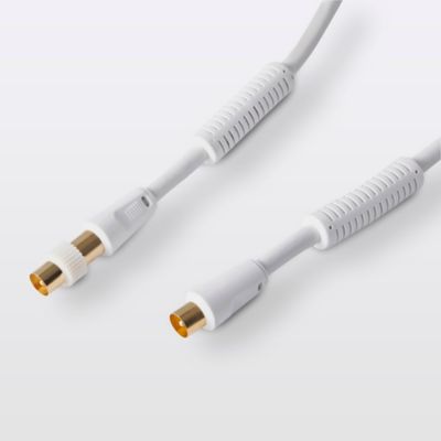 Câble coaxial Mâle / Femelle + adaptateur Mâle / Mâle blanc Blyss Or, 5 m