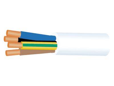 Câble en plastique rond H03VV-F avec câble LED 4 x 0,75 mm² (mm2) 4G0,75 –  Couleur : blanc 10 m/15 m/20 m/25 m/30 m/35 m/40 m/45 m/50 m/55 m/60 m etc.