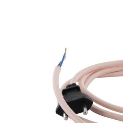 Câble en textile rose pale Chacon 2m 2 x 0,75mm² HO3VVH2-F avec interrupteur