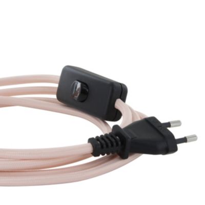 Câble en textile rose pale Chacon 2m 2 x 0,75mm² HO3VVH2-F avec interrupteur