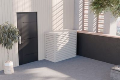 Cache Clim et PAC  Structure Aluminium  Couleur Beige Crème Taille XXL  H 120  L 130  P 66   81 cm + 15 cm réglable
