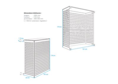 Cache Clim et PAC  Structure Aluminium  Couleur Noir Taille 4XL  H 171  L 135  P 66   81 cm + 15 cm réglable