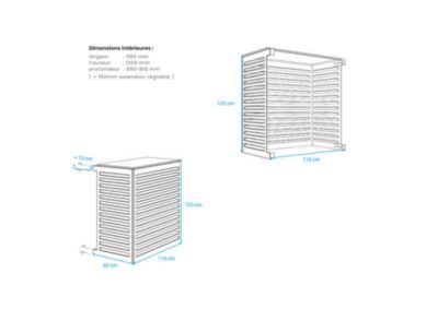 Cache Clim et PAC  Structure Aluminium  Couleur Noir Taille XL  H 120  L 110  P 66   81 cm + 15 cm réglable