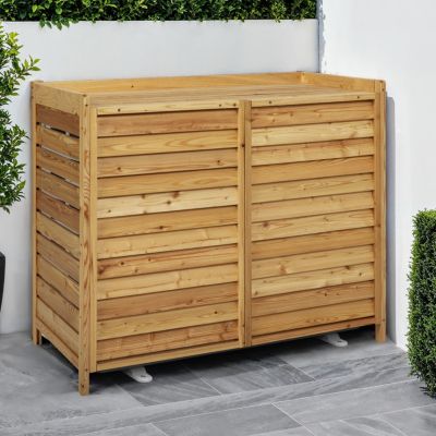 Cache climatiseur 95 x 50 x 80 cm bois naturel protection unité extérieure pour pompe à chaleur