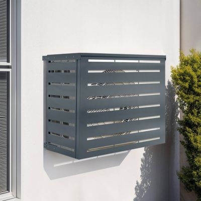Cache climatiseur 95 x 50 x 80 cm métal gris anthracite protection unité extérieure pour pompe à chaleur