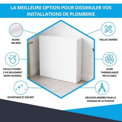 Cache nourrice plomberie ATOLE en acier Blanc - Largeur fixe - Taille 2 : 450 x 650 x 150 mm