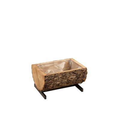 Cache-pot demi-tronc sur pied en bois naturel 40x31x18 cm