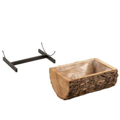 Cache-pot demi-tronc sur pied en bois naturel 40x31x18 cm