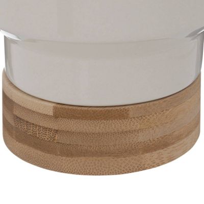Cache-pot "Le collectionneur" en céramique & bambou H16cm blanc - Atmosphera