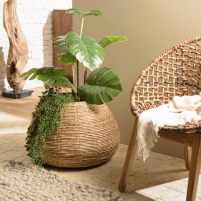 Cache pot petit modèle en tissage d'abaca naturel