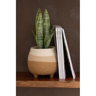 Cache-pot sur pied en poterie beige/marron clair 16x16x15.5 cm