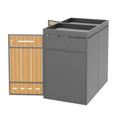 Cache-poubelle double 2x240L avec jardinière - acier laminé à froid aspect bois - portes verrouillables - gris et naturel