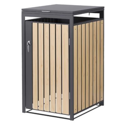 Cache poubelle pour 1 bac - ML-Design - 240L - en Acier Anthracite/Aspect mélèze, couvercle et porte