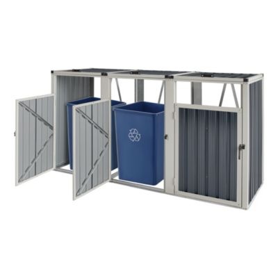 Cache poubelle Tarbek 3 places avec portes à poignée 121 x 219 x 82 cm gris anthracite pro.tec