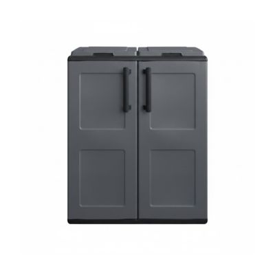 Cache Poubelles de tri Selectif 2 Sacs Meuble mi- hauteur Dim 68 x 37 x 84cm 2 Anneaux de support de sac 2 Portes Art Plast