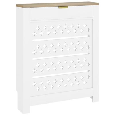 Cache-radiateur design motif étoile 1 porte dim. 78 x 19 x 95 cm doré effet bois blanc