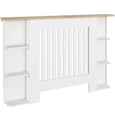 Cache-radiateur design multi-rangement 124 x 19 x 83 cm effet bois clair blanc