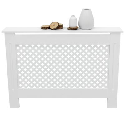 Cache-radiateur ECD Germany 112x19x82 cm blanc à lattes croisées avec étagère en bois MDF