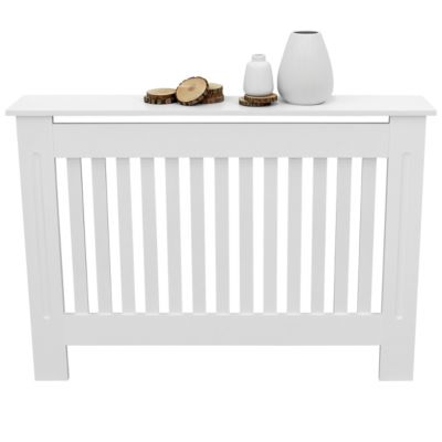 Cache-radiateur ECD Germany 112x19x82 cm blanc à lattes verticales avec étagère en bois MDF